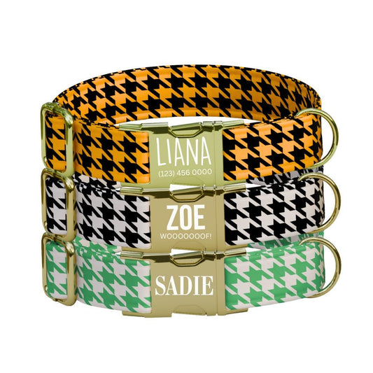 Personalized Houndstooth Alabama Fans Dog Collar with Name Engraved Cute Spooky Adjustable Collar & Leash Set Metal Buckle Dog Gift (OG-112)