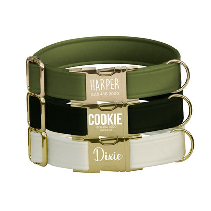 Personalized Modern Solid Dog Collar with Name Engraved Cute and Soft Adjustable Collar & Leash Set, Black or Gold Buckle, Dog Gift (OG-108)