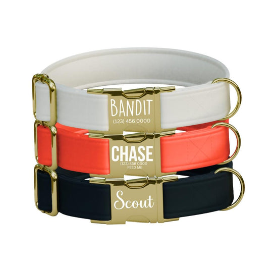 Personalized Retro Vintage Dog Collar with Name Engraved Cute and Soft Adjustable Collar & Leash Set Black or Gold Buckle Dog Gift (OG-106)