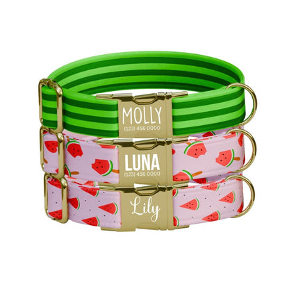 Personalized Watermelon Dog Collar with Name Engraved Cute & Soft Adjustable Collar Leash Set Unique Watermelon Print Dog Tag Gift (OG-85)