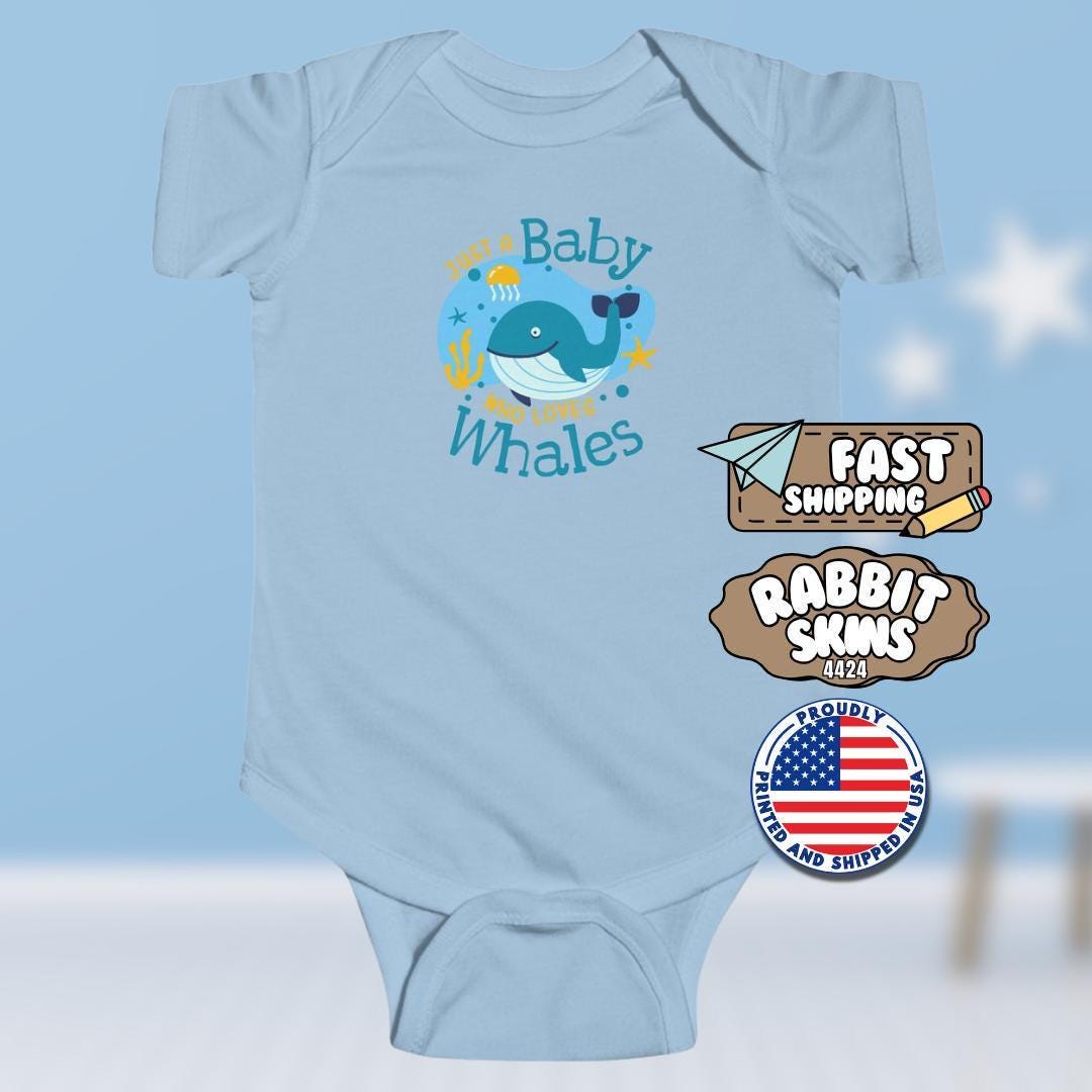 Just a Baby Who Loves Whales Cute Infant Fine Jerser Bodysuit Newborn Baby Shower Gift Idea Toddler Apparel for New Parents Animal Theme