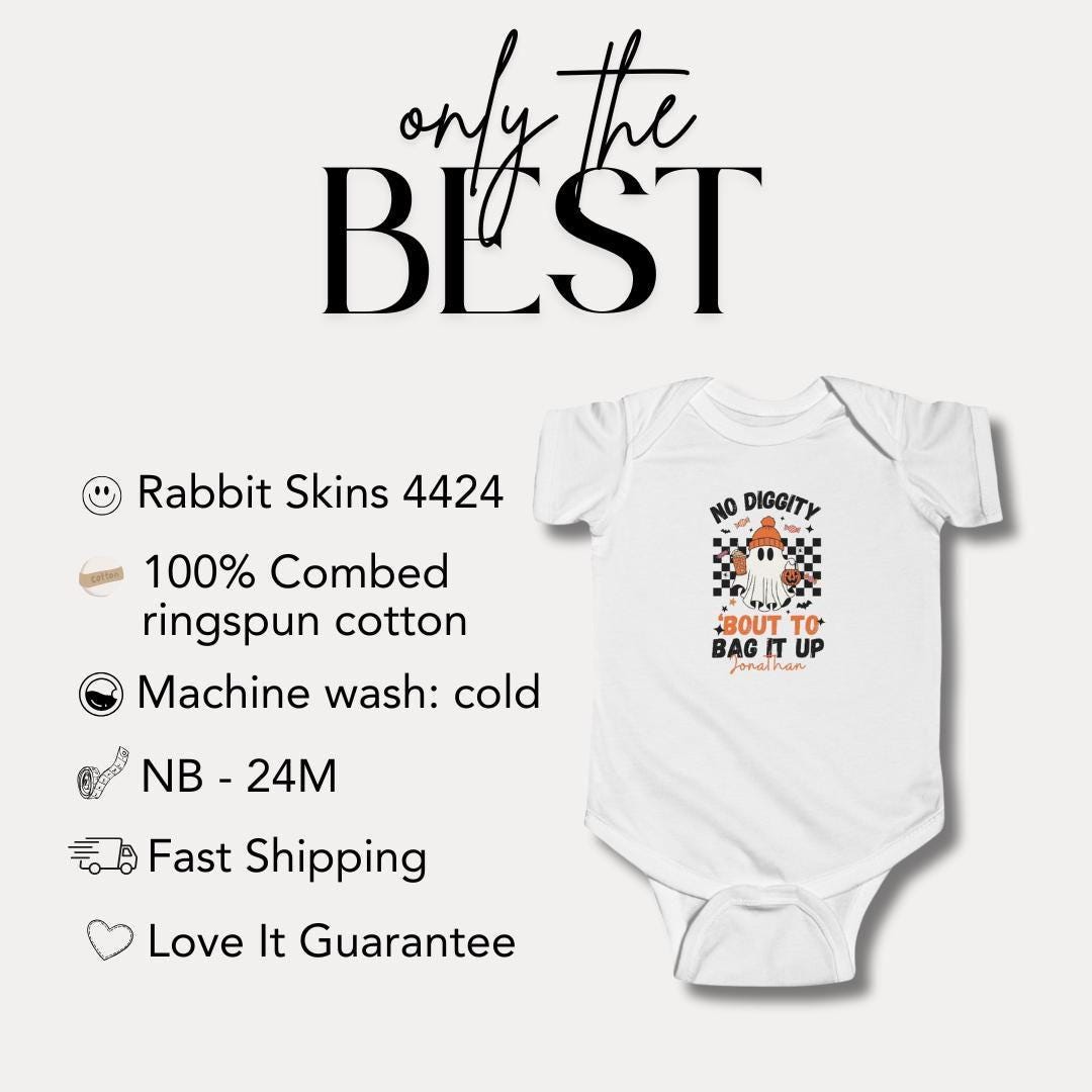 Personalized No Diggity Ghost Halloween Infant Fine Jersey Bodysuit Custom Infant Onesie Ghost Bodysuit for Baby's Trick or Treat in Style