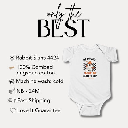 Personalized No Diggity Ghost Halloween Infant Fine Jersey Bodysuit Custom Infant Onesie Ghost Bodysuit for Baby's Trick or Treat in Style