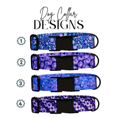 Personalized Purple Floral Dog Collar with Name Engraved Cute and Soft Floral Adjustable Collar & Leash Set Stylish Flower Dog Gift (OG-197)