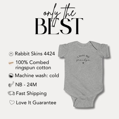 I Love My Grandpa Infant Fine Jersey Bodysuit Adorable Baby Shower Outfit Newborn Keepsake for Grandparents Day Grandpa Gift Baby Onesie