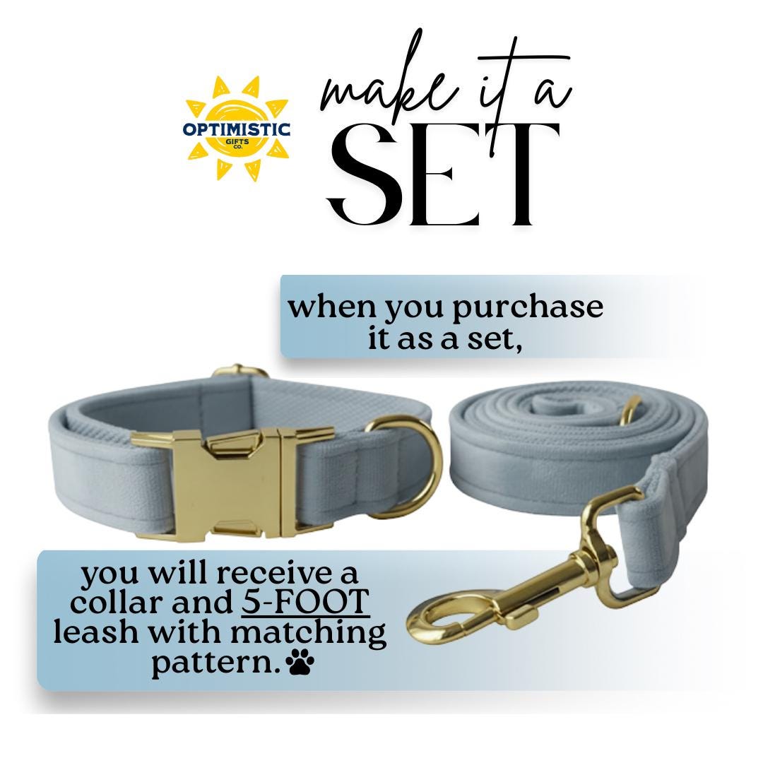 Personalized Blue Storybook Dog Collar with Name Engraved, Cute and Soft Adjustable Collar & Leash Set Black or Gold Buckle Dog Gift (OG-61)