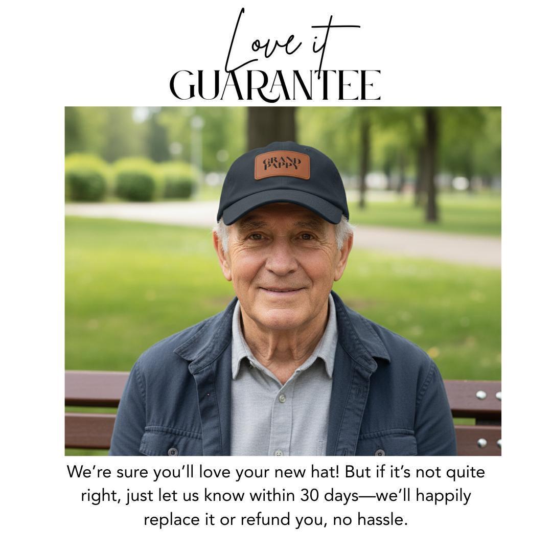 Grandpappy Hat with Stylish Leather Patch (Rectangle) Baseball Cap Everyday Wear Classic Grandpappy Cap Unique Gift for Grandpappy or Dad