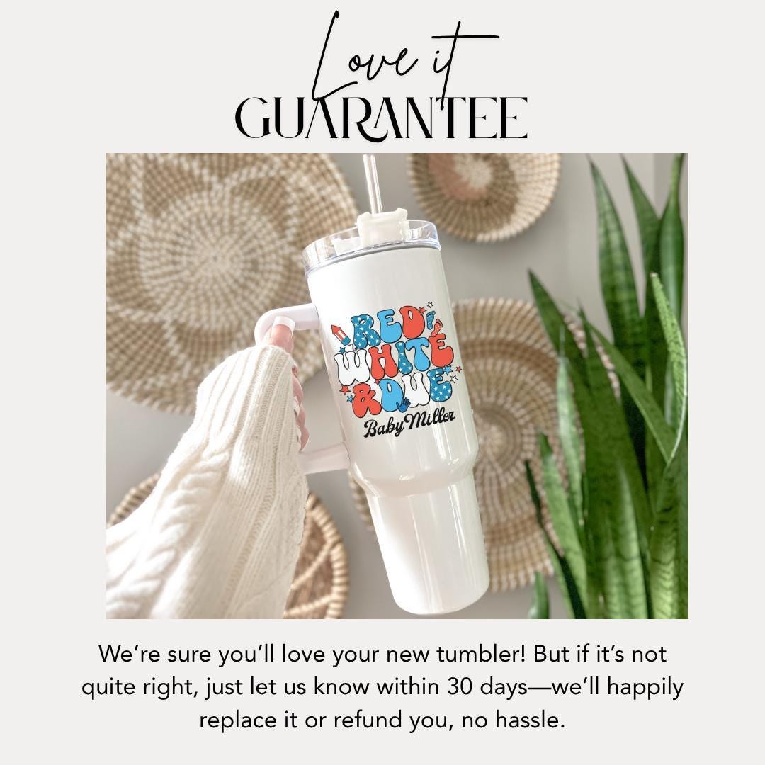 40oz Patriotic Tumbler Red, White and Due Personalized Tumbler USA Mug w/ Lid & Straw Custom Maternity Must-Have July 4th Baby Tumbler Gift