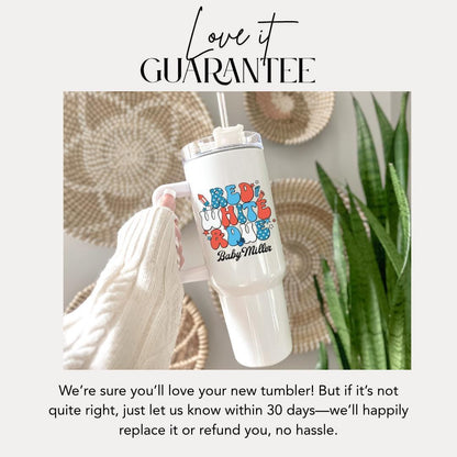 40oz Patriotic Tumbler Red, White and Due Personalized Tumbler USA Mug w/ Lid & Straw Custom Maternity Must-Have July 4th Baby Tumbler Gift