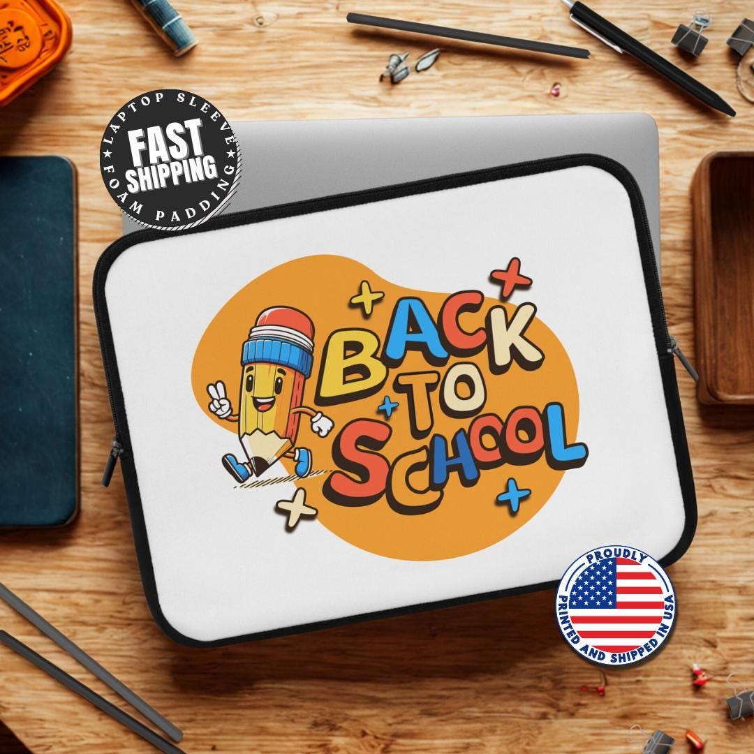 Back to School Laptop Sleeve with Cute Pencil Design Tech Case for Students or Kids Unique School Supplies Gift for Students Laptop Case
