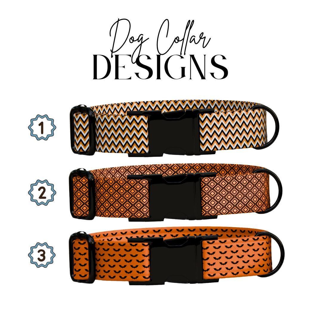 Personalized Spook-tacular Halloween Dog Collar with Name Engraved Cute and Soft Adjustable Collar & Leash Set, Pet ID Tag Dog Gift (OG-133)