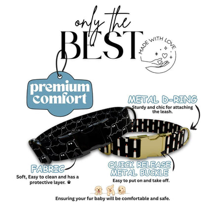 Personalized Spooky Season Dog Collar with Name Engraved Cute and Soft Adjustable Collar & Leash Set Black or Gold Buckle Dog Gift (OG-125)