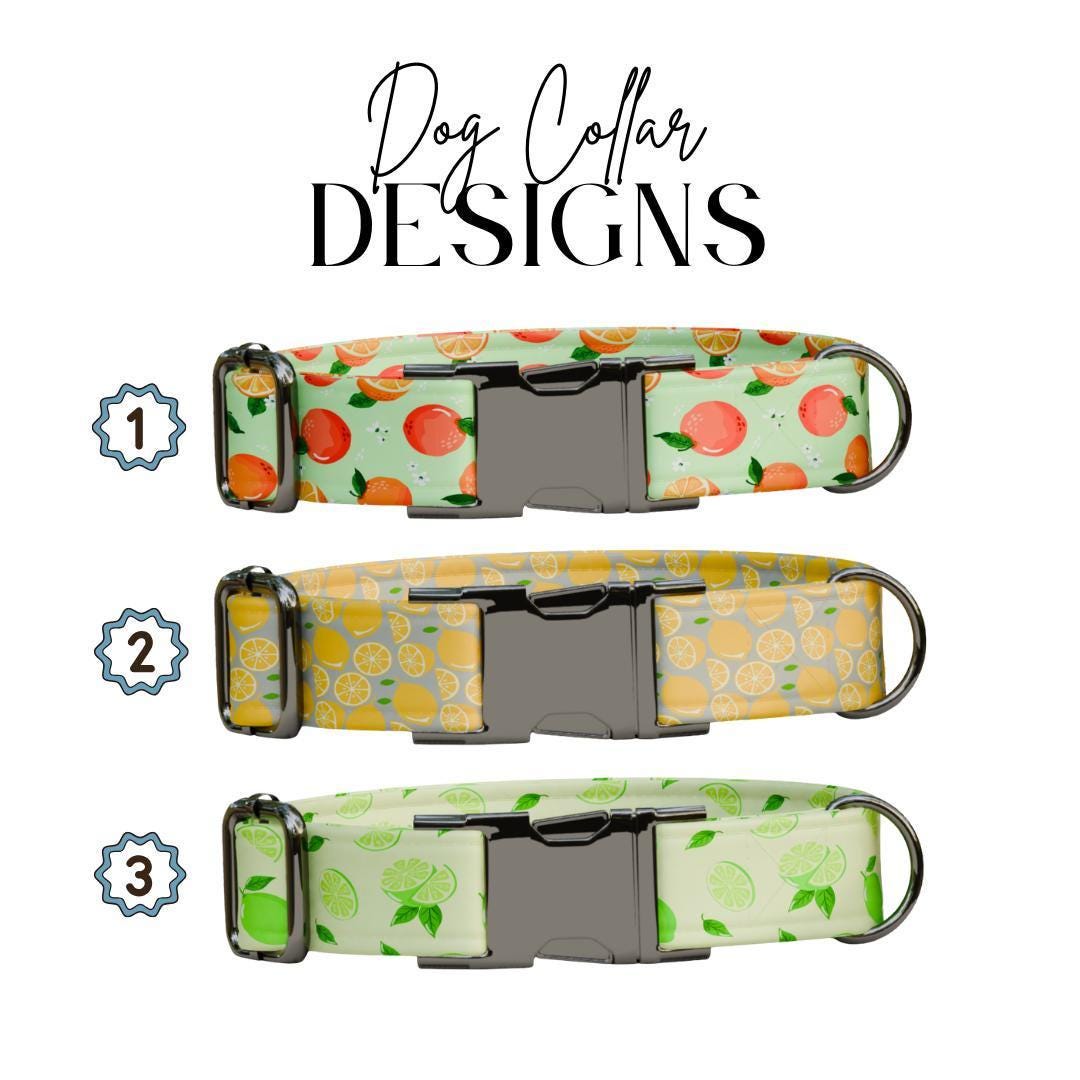 Personalized Citrus Fruit Dog Collar with Name Engraved Cute & Soft Adjustable Collar Leash Set Unique Fun Fruit Print Dog Tag Gift (OG-71)