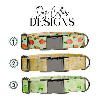 Personalized Citrus Fruit Dog Collar with Name Engraved Cute & Soft Adjustable Collar Leash Set Unique Fun Fruit Print Dog Tag Gift (OG-71)