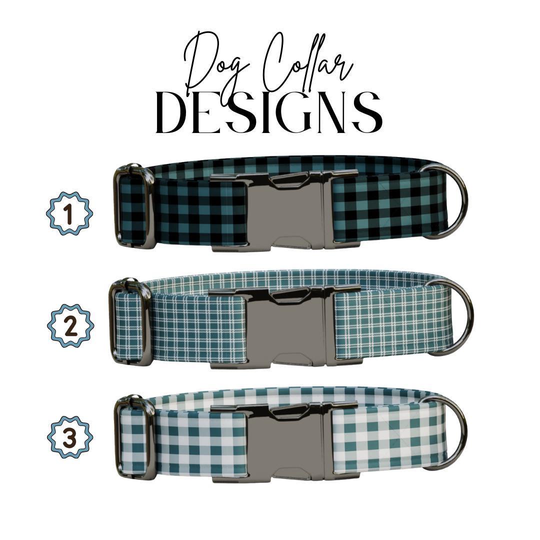Personalized Luxury Black Gingham Dog Collar with Name Engraved, Cute and Soft Adjustable Collar & Leash Set Gingham Design Dog Gift (OG-56)