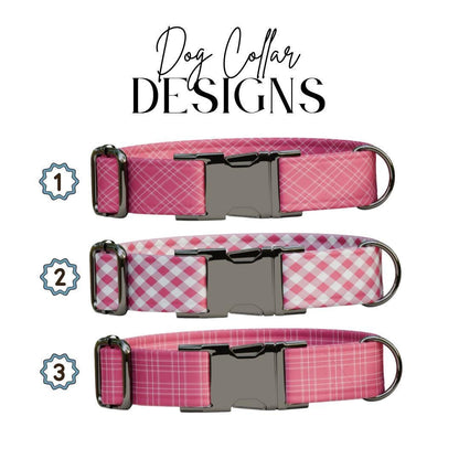 Personalized Pink Checkered Dog Collar with Name Engraved, Cute and Soft Adjustable Collar & Leash Set Black or Gold Buckle Dog Gift (OG-29)
