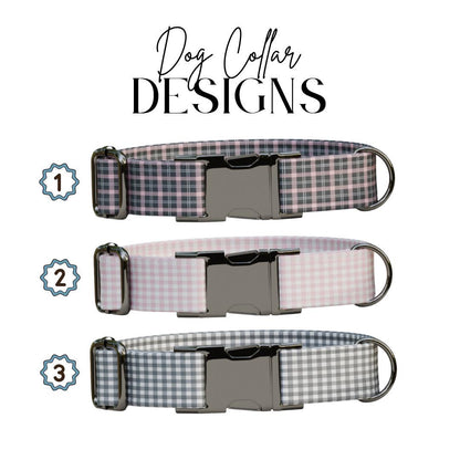 Personalized Gingham Fabric Dog Collar with Name Engraved, Cute and Soft Adjustable Collar & Leash Set Black or Gold Buckle Dog Gift (OG-21)
