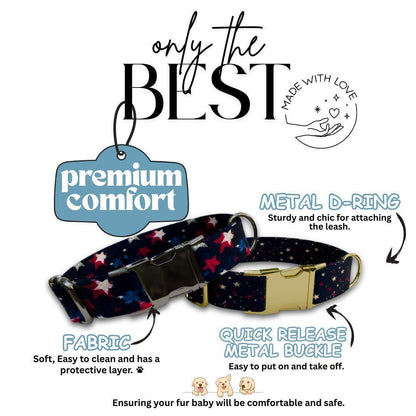 Personalized Starry Night Dog Collar with Name Engraved Cute & Soft Adjustable Collar Leash Set Unique Star Striped Pet Dog Tag Gift (OG-83)