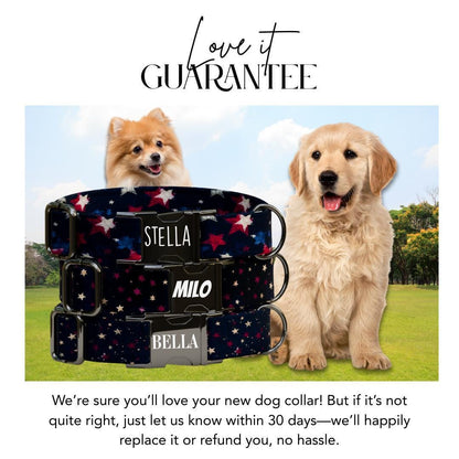Personalized Starry Night Dog Collar with Name Engraved Cute & Soft Adjustable Collar Leash Set Unique Star Striped Pet Dog Tag Gift (OG-83)