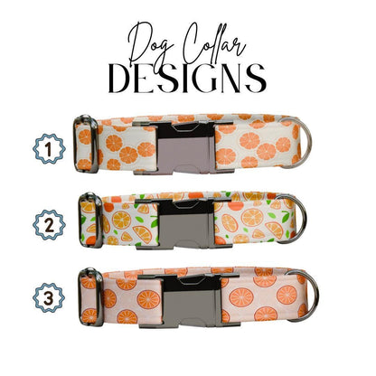 Personalized Orange Dog Collar with Name Engraved Cute & Soft Citrus Adjustable Collar Leash Set Unique Fun Fruit Print Dog Tag Gift (OG-69)