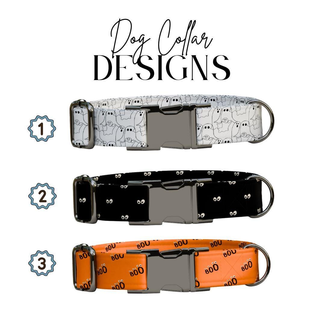 Personalized Spooky Dog Collar with Name Engraved Cute and Soft Fall Adjustable Collar & Leash Set Black or Gold Buckle Dog Gift (OG-123)
