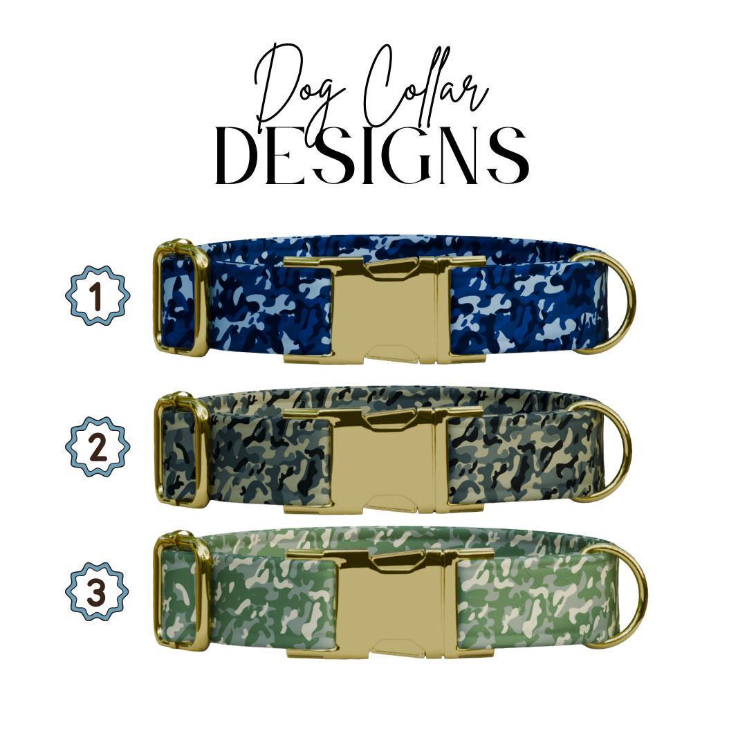 Personalized Camouflage Dog Collar with Name Engraved Cute & Soft Military Style Adjustable Collar Leash Set Wedding Dog Tag Gift (OG-63)