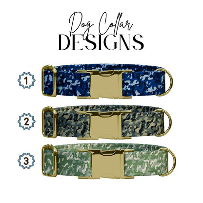 Personalized Camouflage Dog Collar with Name Engraved Cute & Soft Military Style Adjustable Collar Leash Set Wedding Dog Tag Gift (OG-63)