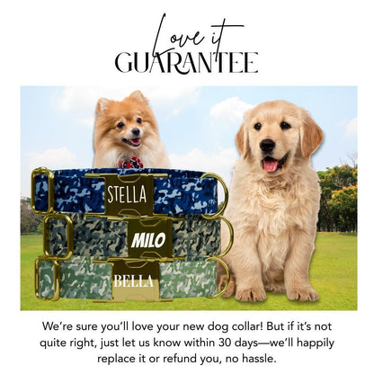 Personalized Camouflage Dog Collar with Name Engraved Cute & Soft Military Style Adjustable Collar Leash Set Wedding Dog Tag Gift (OG-63)