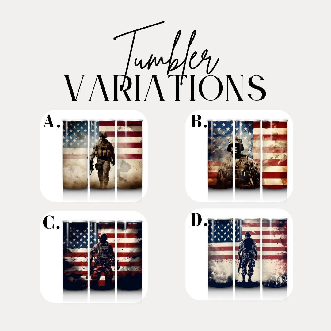 US Patriotic Soldier Tumbler 20oz Skinny Tumbler American Flag Military Gift Military Soldier Tumbler Patriotic Gift for Military Men Women