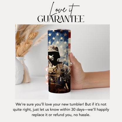 US Patriotic Soldier Tumbler 20oz Skinny Tumbler American Flag Military Gift Military Soldier Tumbler Patriotic Gift for Military Men Women