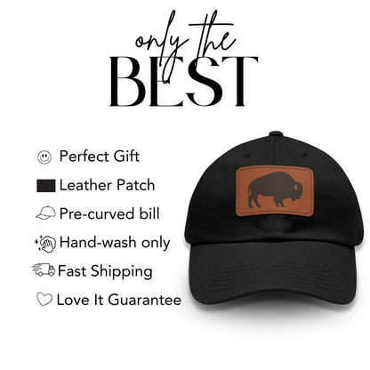 Rustic Buffalo with Stylish Leather Patch (Rectangle) Baseball Cap Everyday Wear Classic Perfect Gift for Him Her Outdoors & Everyday Style