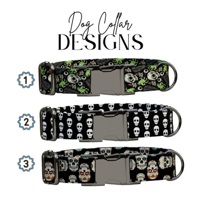 Personalized Skeleton Dog Collar with Name Engraved Cute and Soft Skull Adjustable Collar & Leash Set Black or Gold Buckle Dog Gift (OG-95)