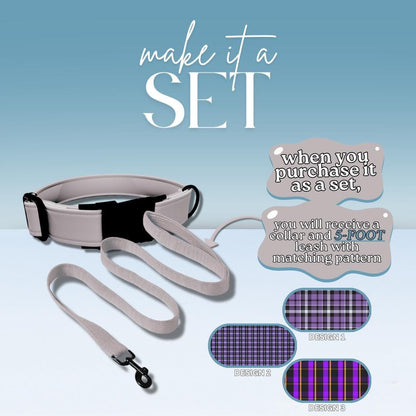 Personalized Purple Plaid Dog Collar with Name Engraved, Cute and Soft Adjustable Collar & Leash Set Black or Gold Buckle Dog Gift (OG-36)