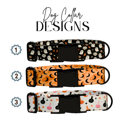Personalized Halloween Dog Collar with Name Engraved Cute and Soft Fall Adjustable Collar & Leash Set Black or Gold Buckle Dog Gift (OG-127)