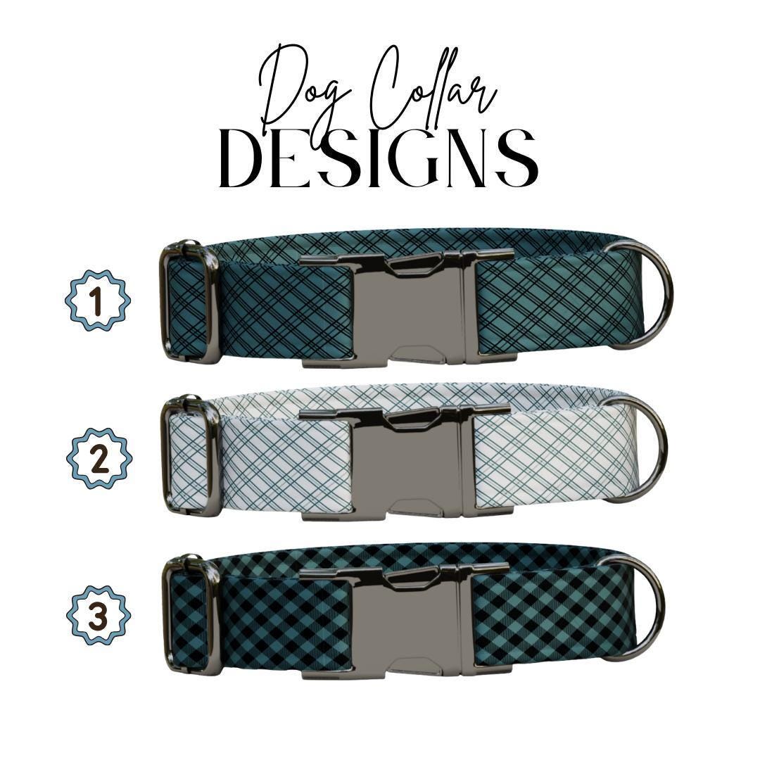 Personalized Gingham Fabric Dog Collar with Name Engraved, Cute and Soft Adjustable Collar & Leash Set Black or Gold Buckle Dog Gift (OG-55)