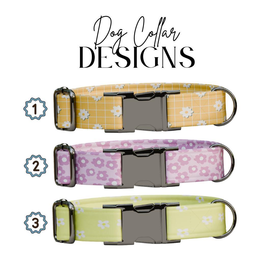 Personalized Daisy Floral Dog Collar with Name Engraved Cute & Soft Adjustable Collar Leash Set Unique Daisy Floral Pet Dog Tag Gift (OG-72)