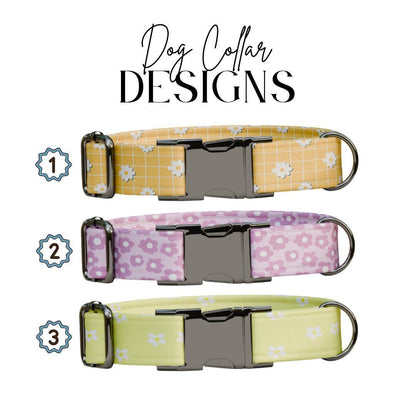 Personalized Daisy Floral Dog Collar with Name Engraved Cute & Soft Adjustable Collar Leash Set Unique Daisy Floral Pet Dog Tag Gift (OG-72)