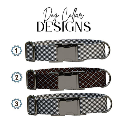 Personalized Chic Pup Plaid Dog Collar with Name Engraved, Cute and Soft Adjustable Collar & Leash Set Black or Gold Buckle Dog Gift (OG-41)