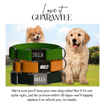 Personalized Rustic Plain Dog Collar with Name Engraved, Cute and Soft Adjustable Collar & Leash Set, Black or Gold Buckle Dog Gift (OG-14)