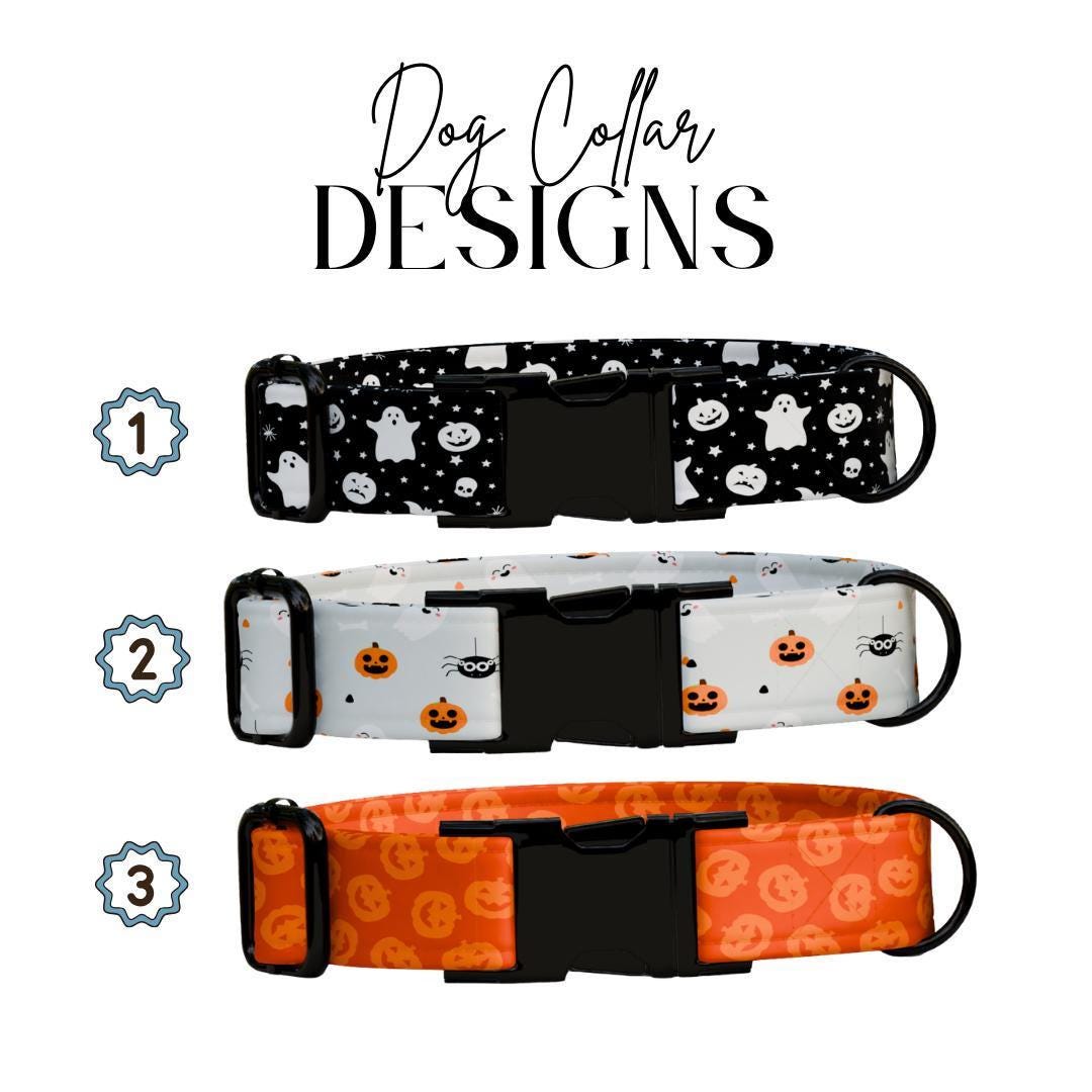 Personalized Halloween Dog Collar with Name Engraved Cute and Soft Fall Adjustable Collar & Leash Set Black or Gold Buckle Dog Gift (OG-129)