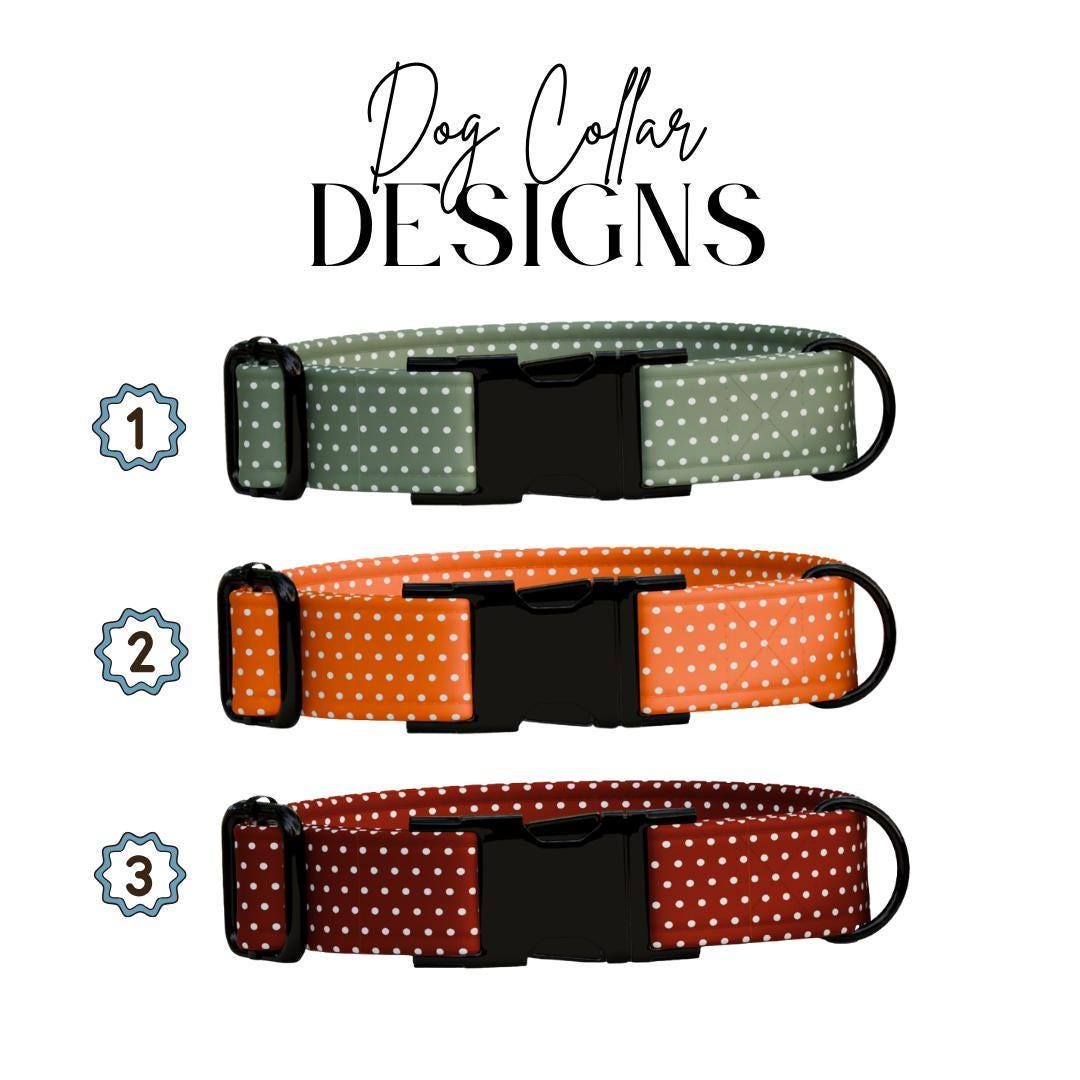 Personalized Polka Dot Dog Collar with Name Engraved Cute and Soft Polka Dot Designs Adjustable Collar & Leash Set Pet Tag Dog Gift (OG-143)