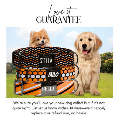 Personalized Spook-tacular Halloween Dog Collar with Name Engraved Cute and Soft Adjustable Collar & Leash Set, Pet ID Tag Dog Gift (OG-140)