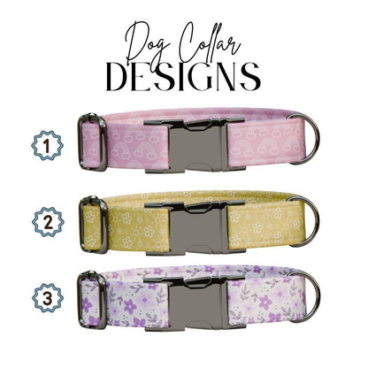 Personalized Floral and Rainbow Dog Collar with Name Engraved Cute & Soft Adjustable Collar Leash Set Unique Pastel Pet Dog Tag Gift (OG-80)
