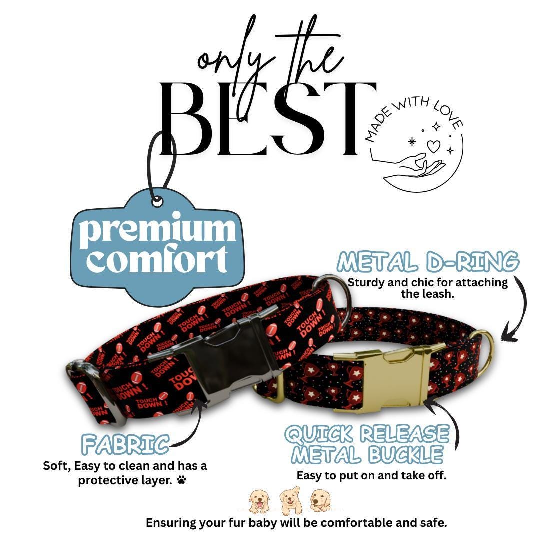 Personalized Football Dog Collar with Name Engraved Cute and Soft Sports Adjustable Collar & Leash Set Black Gold Buckle Dog Gift (OG-116)