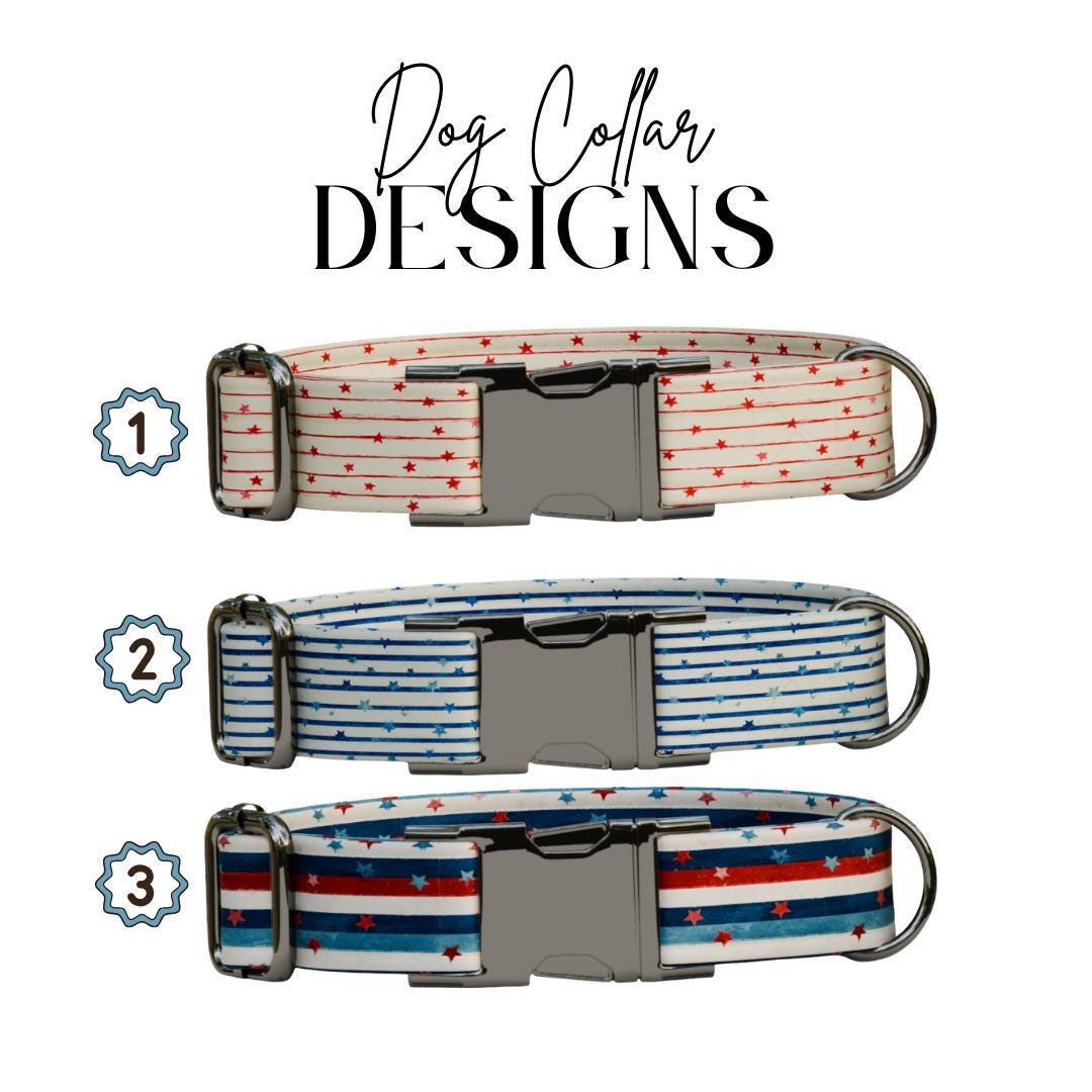 Personalized US Patriotic Dog Collar with Name Engraved Cute & Soft Adjustable Collar Leash Set Unique Star Striped Pet Dog Tag Gift (OG-82)