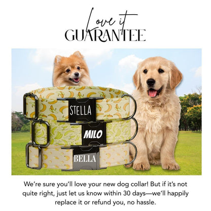 Personalized Banana Dog Collar with Name Engraved Cute & Soft Banana Adjustable Collar Leash Set Unique Fun Fruit Print Dog Tag Gift (OG-70)