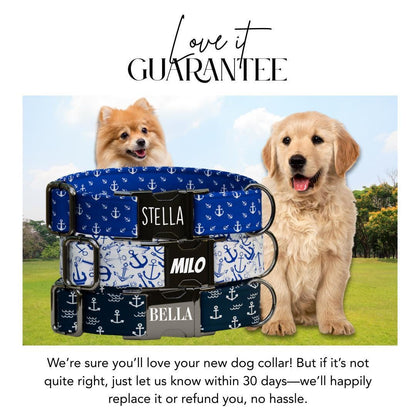 Personalized Nautical Dog Collar with Name Engraved Cute and Soft Anchor Adjustable Collar & Leash Set Black / Gold Buckle Dog Gift (OG-105)