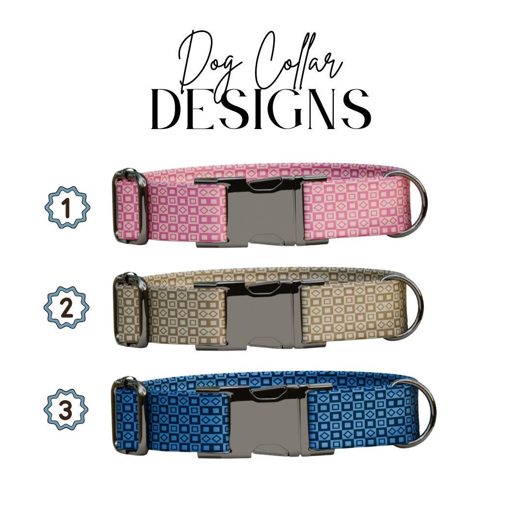 Personalized Modern Geometric Dog Collar with Name Engraved, Cute and Soft Adjustable Collar & Leash Set, Black Gold Buckle Dog Gift (OG-13)