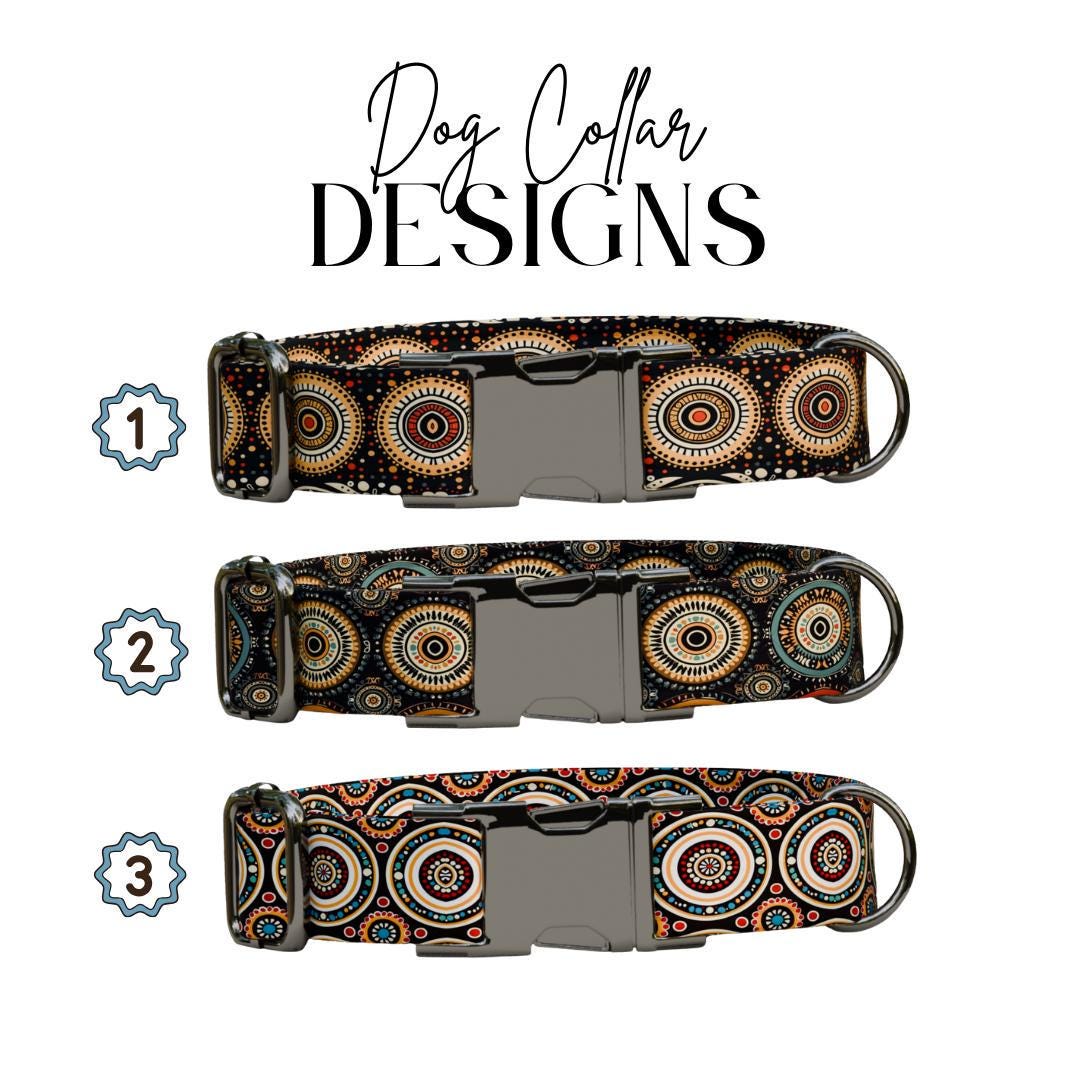 Personalized Stylish Boho Dog Collar with Name Engraved, Cute and Soft Adjustable Collar & Leash Set, Black or Gold Buckle Dog Gift (OG-27)