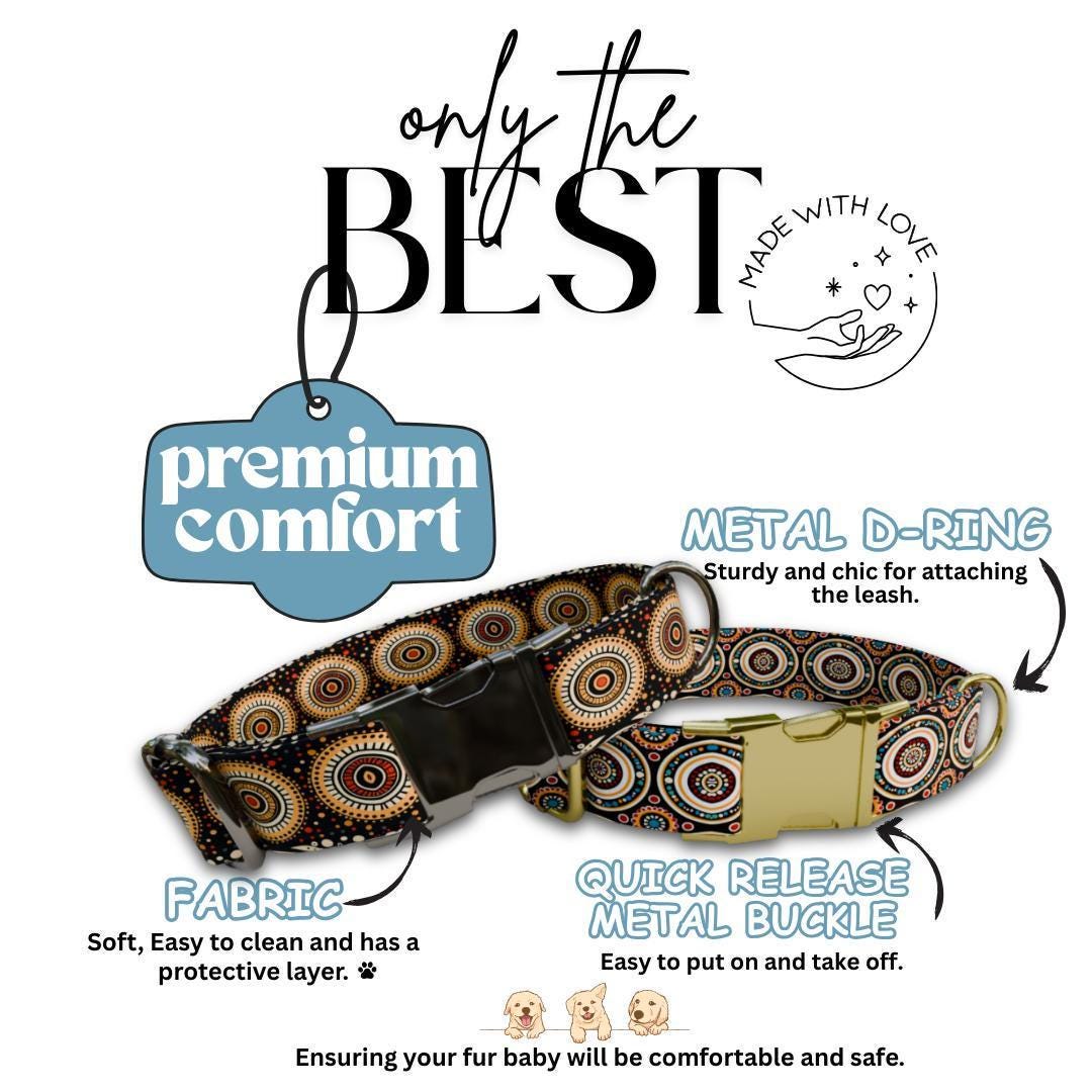 Personalized Stylish Boho Dog Collar with Name Engraved, Cute and Soft Adjustable Collar & Leash Set, Black or Gold Buckle Dog Gift (OG-27)